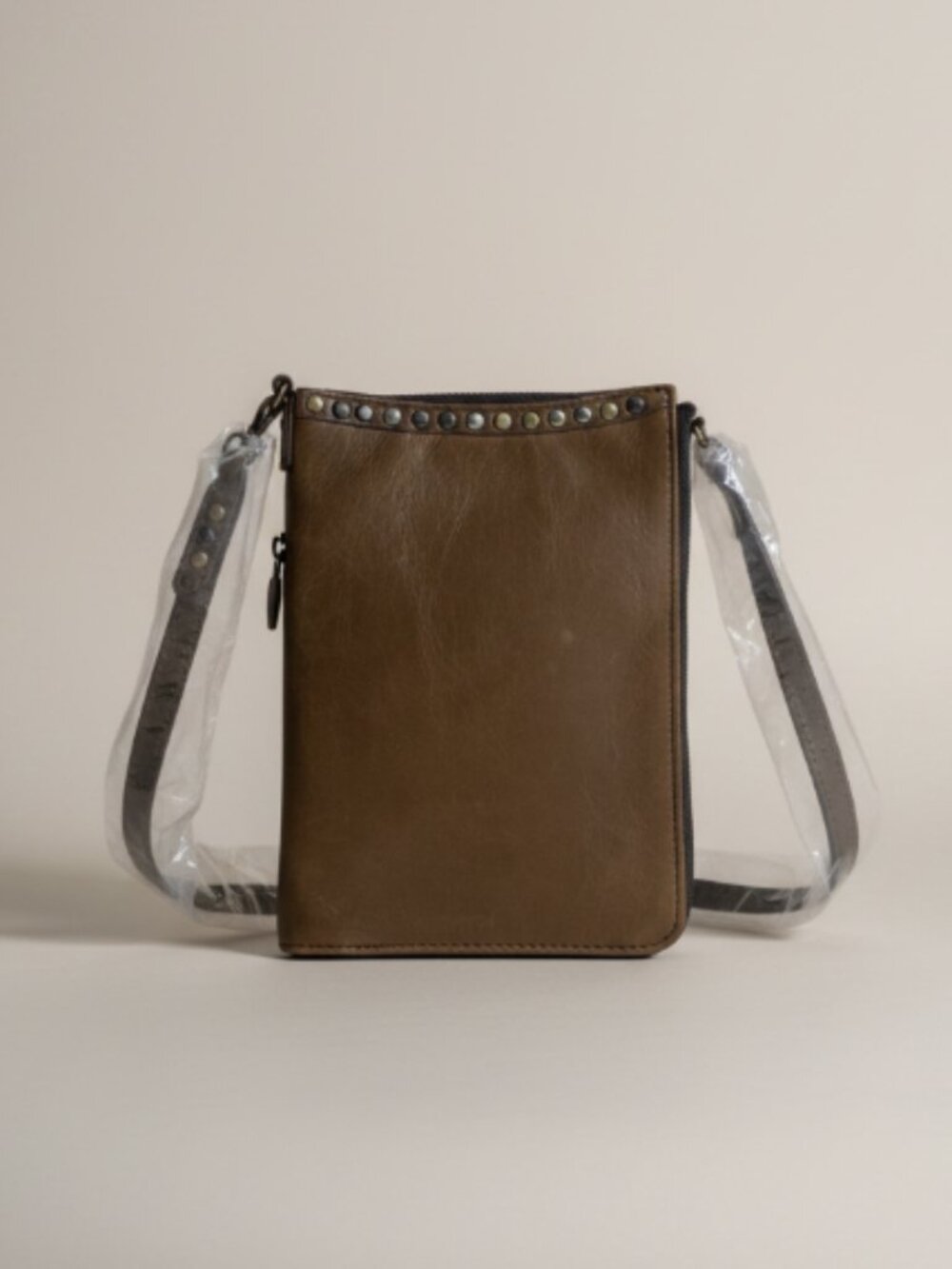 HOBO Moxie Crossbody Wallet Vintage Hide Leather Brown Studded NWT
